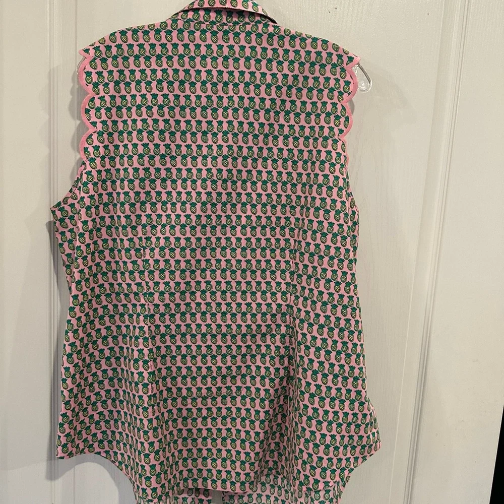 Talbots women’s pink Pineapple pint Scallop sleeve soreness Blouse plus sz 16W - Picture 3 of 8